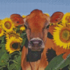 Cow And Sunflowers Diamond Paintings