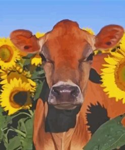 Cow And Sunflowers Diamond Paintings