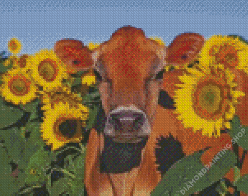 Cow And Sunflowers Diamond Paintings