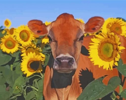 Cow And Sunflowers Diamond Paintings