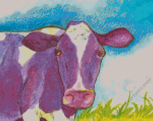 Purple Cute Cow Diamond Paintings