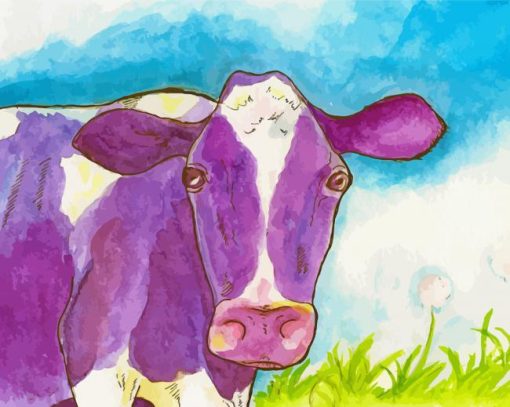 Purple Cute Cow Diamond Paintings