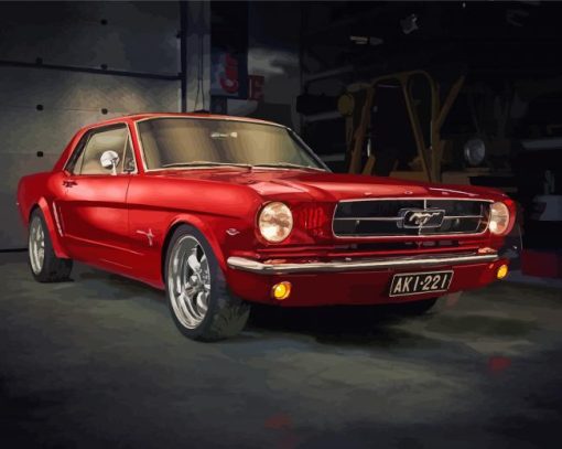 Red 64 Ford Mustang Diamond Paintings