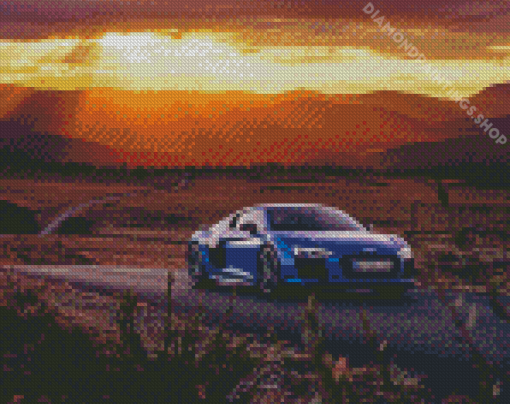 Blue Audi A4 On Road diamond painting