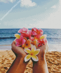 Pink And Yellow Flowers On Beach diamond painting