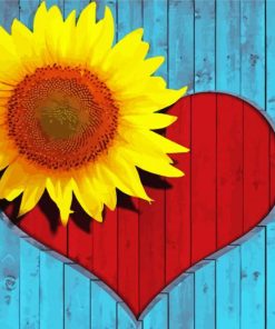 Sunflower And Red Heart diamond painting