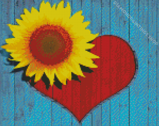 Sunflower And Red Heart diamond painting