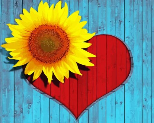 Sunflower And Red Heart diamond painting