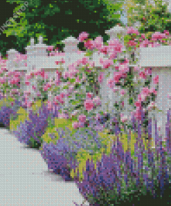 White Fence And Pink Flowers diamond painting