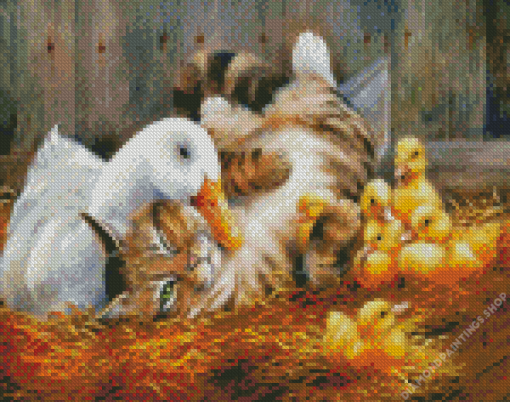 Duck And Cat Friends diamond painting