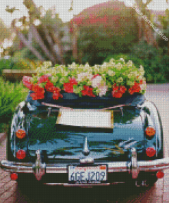 Flowers And Green Car diamond painting