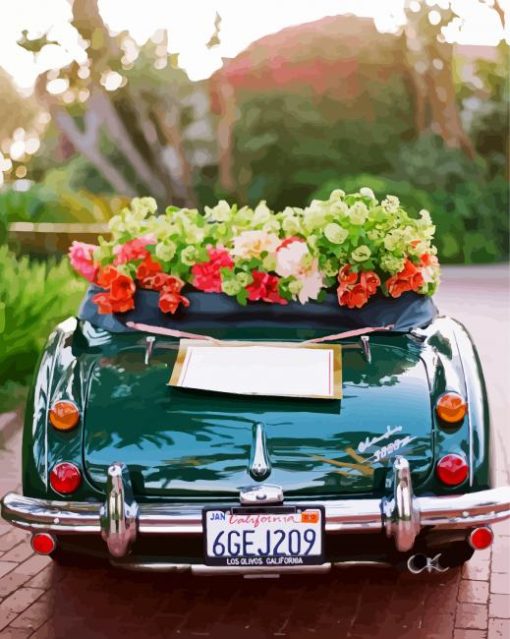 Flowers And Green Car diamond painting