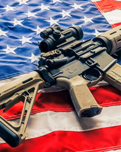 Gun On American Flag diamond painting