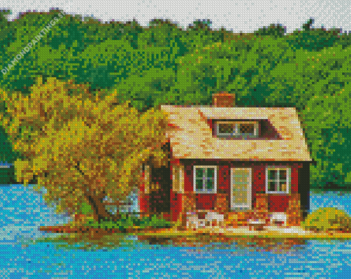 House By A Lake Landscape diamond painting
