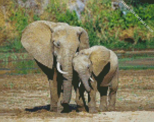 Mama And Baby Elephant diamond painting