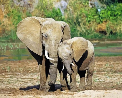 Mama And Baby Elephant diamond painting