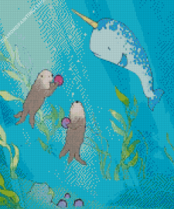 Narwhal And Sea Otters diamond painting