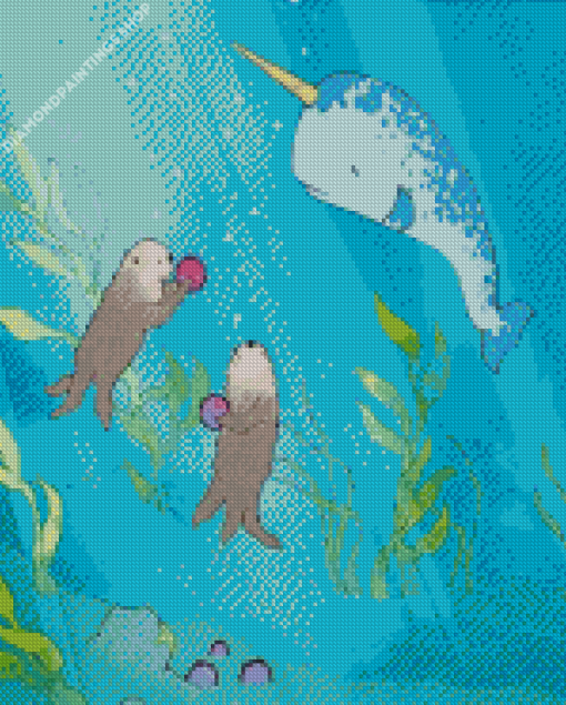 Narwhal And Sea Otters diamond painting