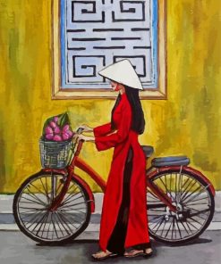 Vietnamese Girl In Ao Dai And Bicycle diamond painting