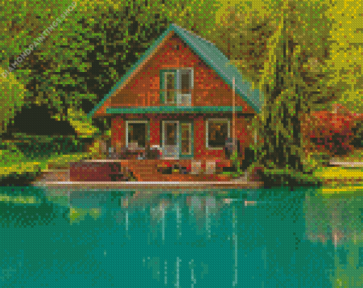 Aesthetic House By A Lake diamond painting