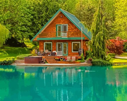 Aesthetic House By A Lake diamond painting
