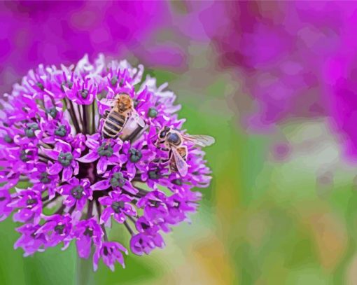 Bee With Purple Allium Flower diamond painting