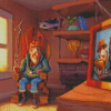 Cartoon Old Man Fishing diamond painting