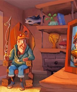 Cartoon Old Man Fishing diamond painting