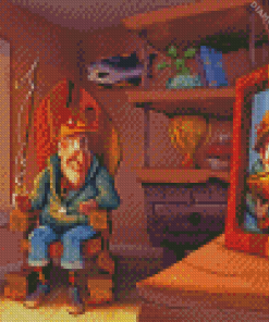 Cartoon Old Man Fishing diamond painting