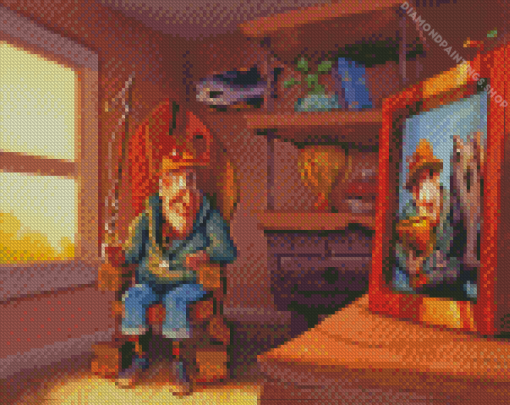 Cartoon Old Man Fishing diamond painting