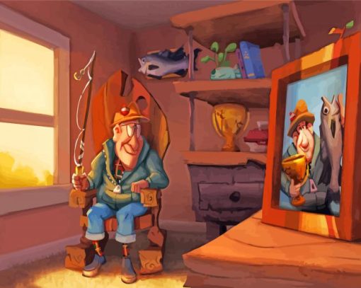 Cartoon Old Man Fishing diamond painting