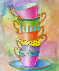 Colorful Stacked Teacups diamond painting