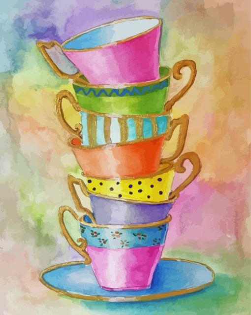 Colorful Stacked Teacups diamond painting