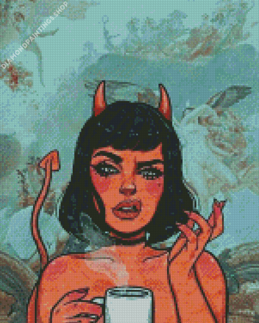 Demon Girl Drinking Coffee diamond painting