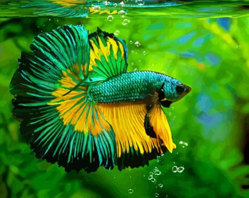 Green Siamese Fighting Fish diamond painting