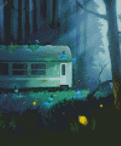 Night Forest Train diamond painting