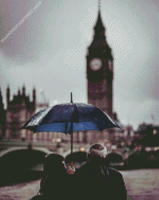 Old London Couple With Umbrella diamond painting