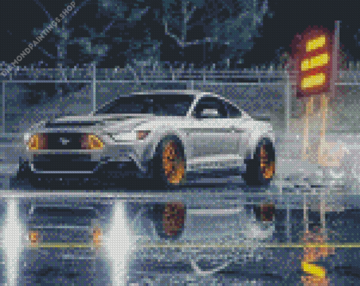 White Ford Mustang Car diamond painting