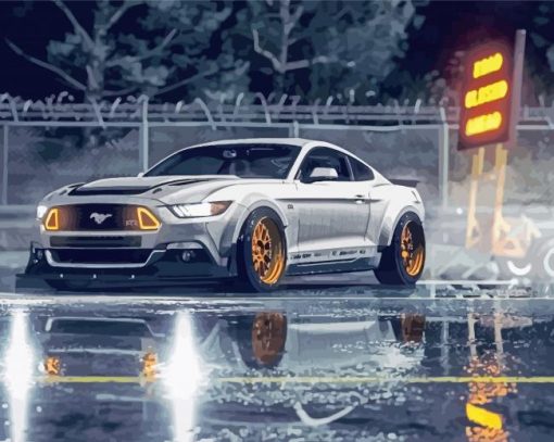 White Ford Mustang Car diamond painting