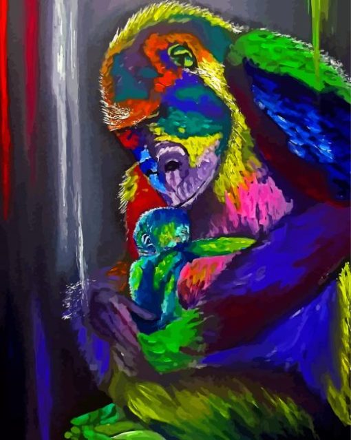 Abstract Gorilla Mother And Her Baby diamond painting