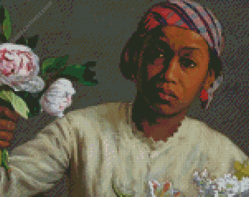 African Black Woman With Flowers diamond painting