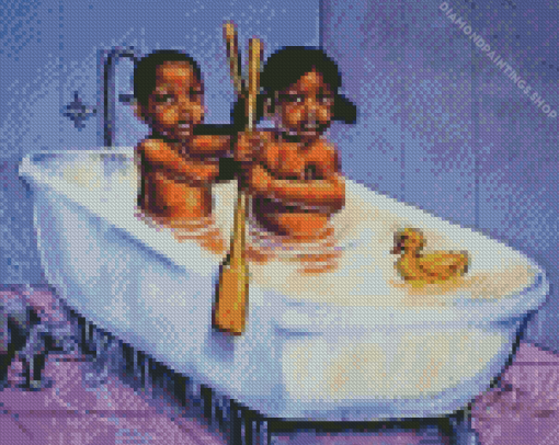 Black Kids Taking A Bath diamond painting