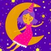 Cartoon Girl Sitting On Crescent Moon diamond painting