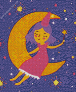Cartoon Girl Sitting On Crescent Moon diamond painting