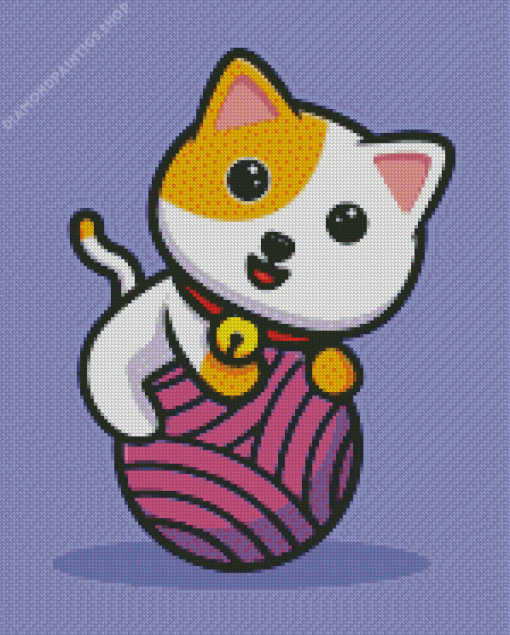 Cat Playing With Ribbon diamond painting