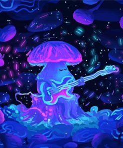 Purple Mushroom Playing Guitar Art diamond painting