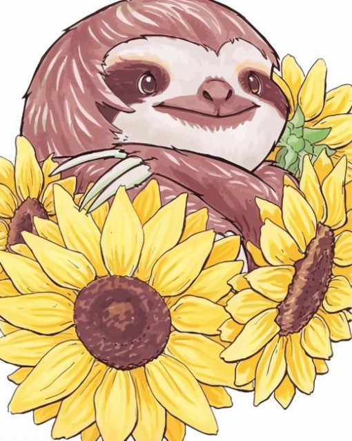 Sunflowers And Sloth Art diamond painting
