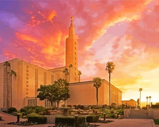 Sunset At Los Angeles Temple diamond painting