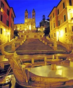 The Fountain And Spanish Steps At Night diamond painting