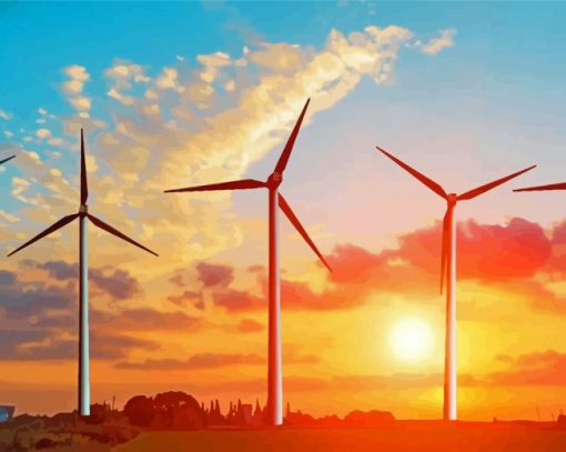 Wind Turbine Sunset diamond painting